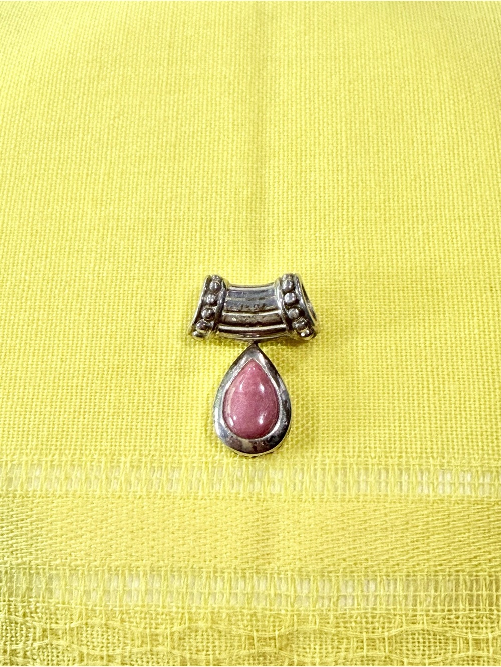 Vintage CVA Sterling Silver Rhodonite Pear Cabochon Slide Pendant 925